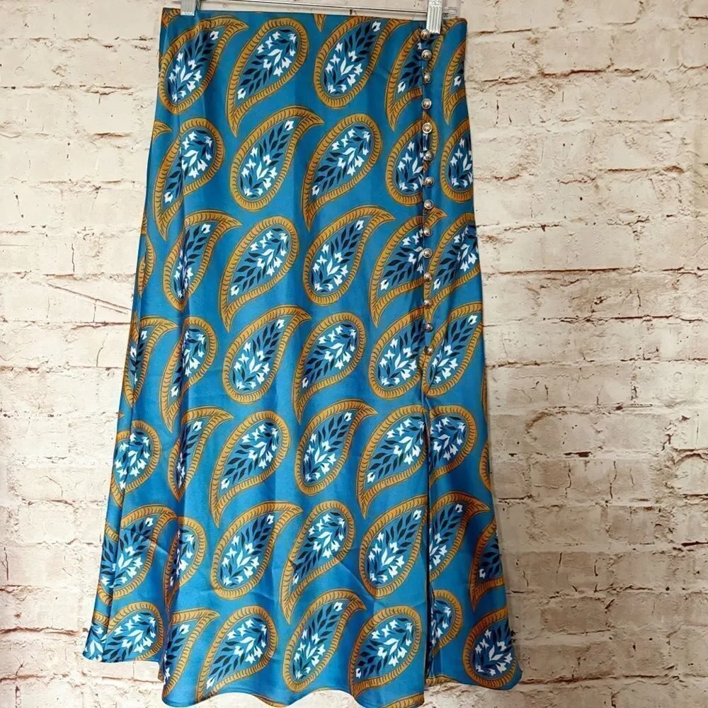Ann Taylor satin paisley floral midi skirt